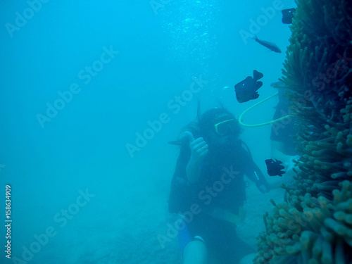 Wallpaper Mural Woman scuba diver exploring underwater life in the deep blue ocean Torontodigital.ca