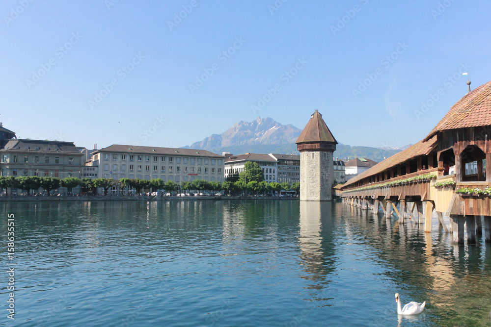 Fototapeta premium Historic city center of Lucerne with famous Chapel Bridge