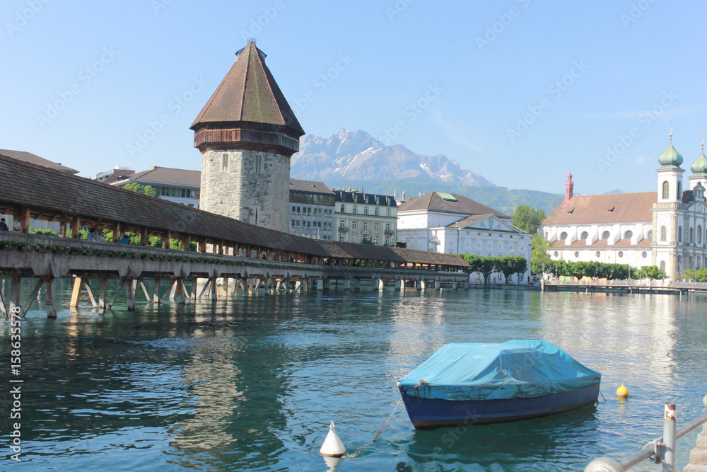 Historic city center of Lucerne with famous Chapel Bridge