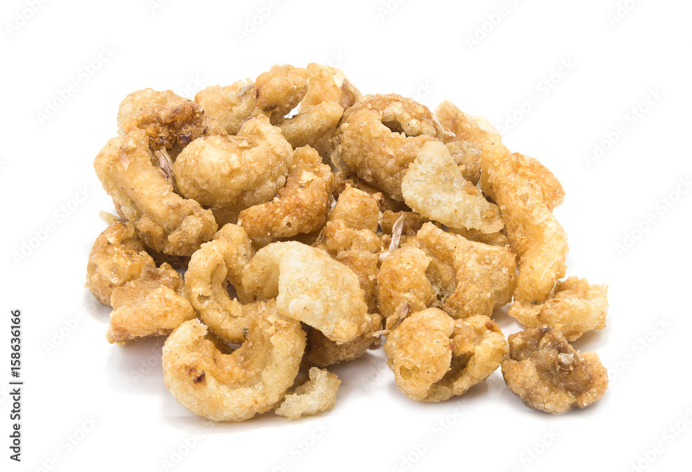 Pork snack, pork rind isolated on white background. Pork snack, pork rind isolated on white background.
