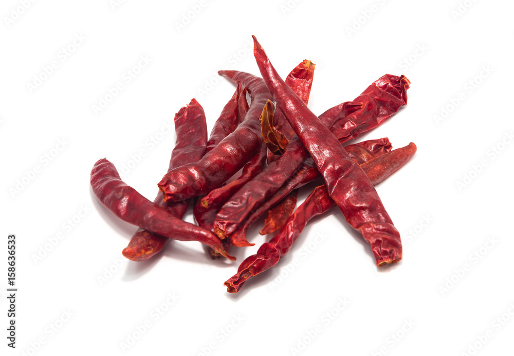 Dried red chili or chilli cayenne pepper isolated on white background. Dried red chili or chilli cayenne pepper isolated on white background.