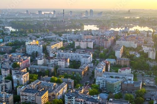 View of the old city Podil of Kiev from height