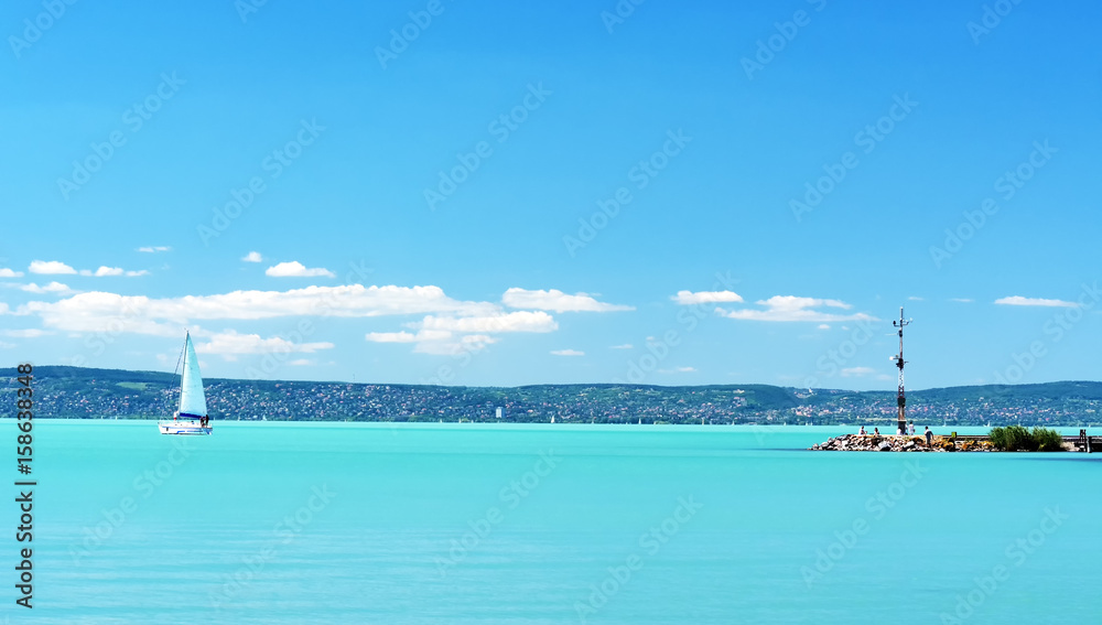 Summer landscape of Lake Balaton, Hungary ( Balatonvilagos ), selective focus