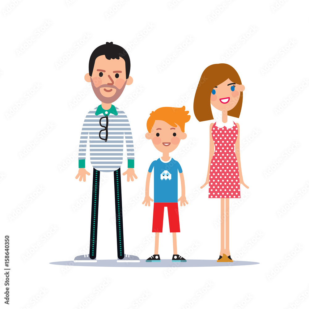 Cartoon style smile family icon. Father, mother and son wearing casual clothes. Cartoon style smile family icon. Father, mother and son wearing casual clothes.