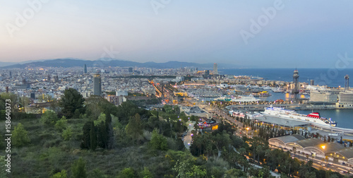 Barcelona skyline panorama at the Blue Hour. Spain