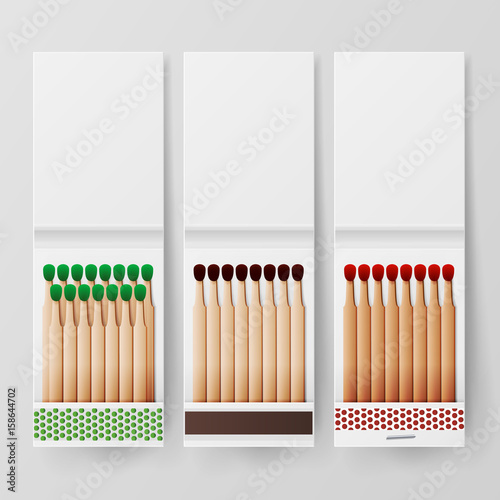 Book Of Matches Vector. Top View Closed Opened Blank. For Adding Your Packing Design And Advertising. Realistic Illustration