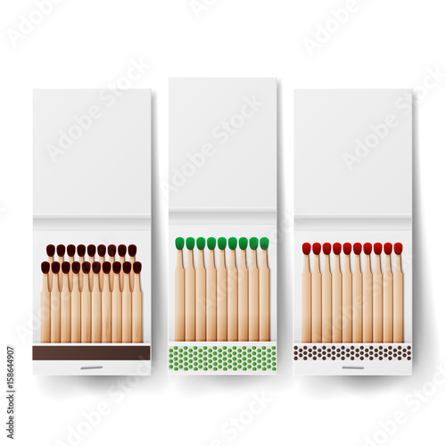 Book Of Matches Vector. Top View Closed Opened Blank. White Blank Matchbooks. Realistic Illustration