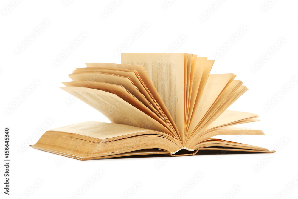Fototapeta premium Open old book isolated on a white background