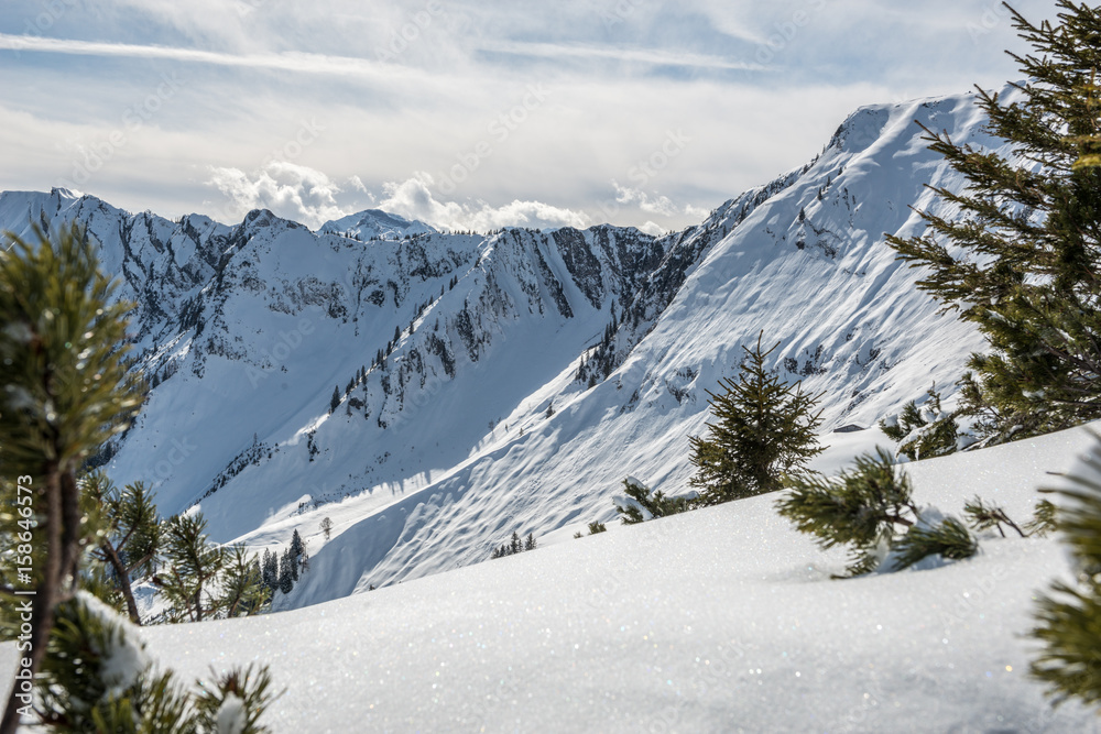 Snowy mountainous Alpine landscape
