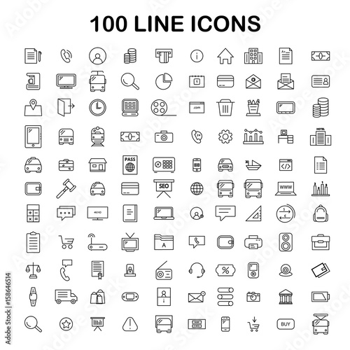 100 line icon set. Trendy thin and simple icons for Web and Mobile. Light version