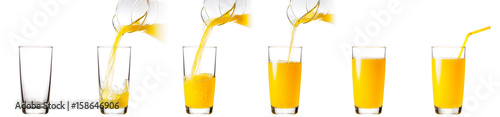 Process of pouring orange juice into a glass