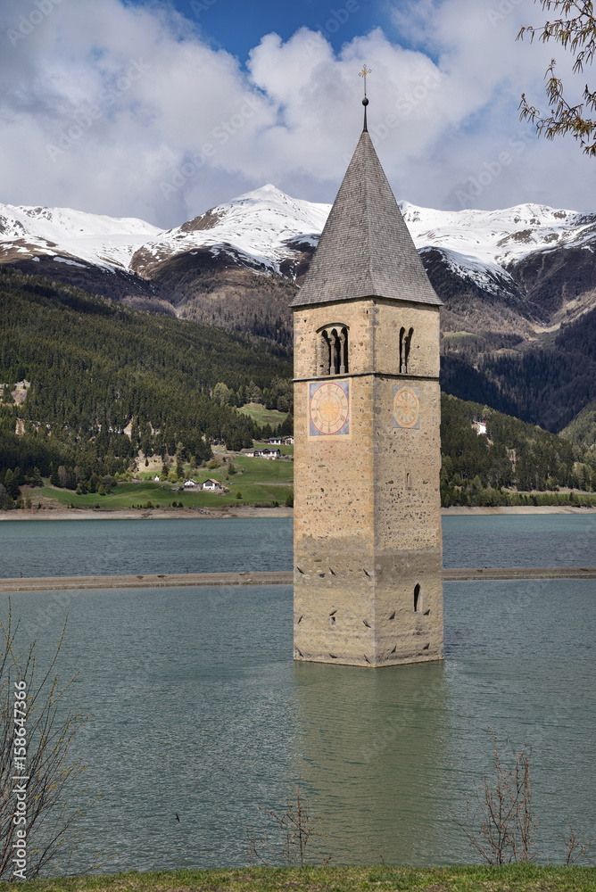 Kirchturm von Graun im Reschensee | Südtirol