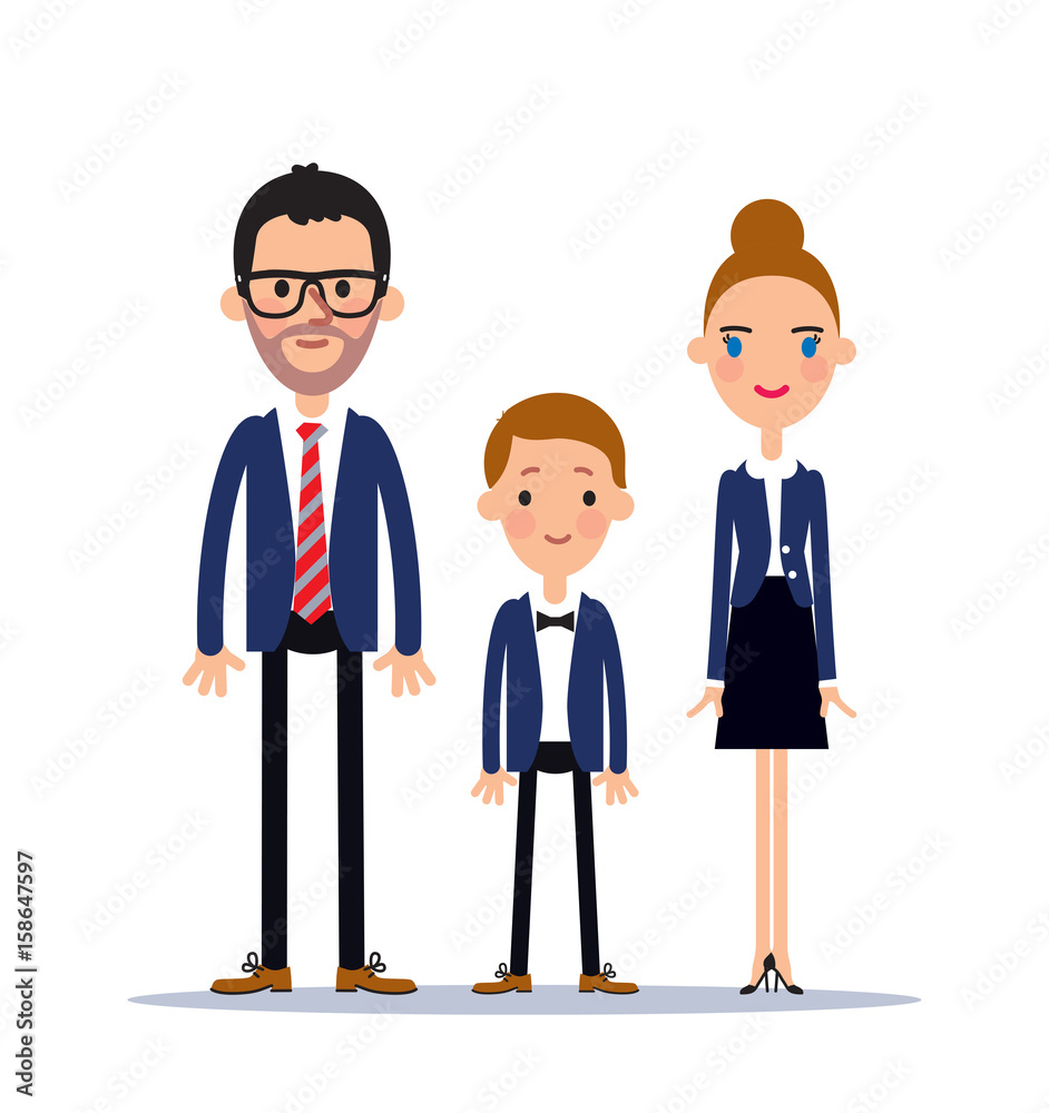 Mother, father and son wearing office style clothes. Vector illustration. Mother, father and son wearing office style clothes. Vector illustration.