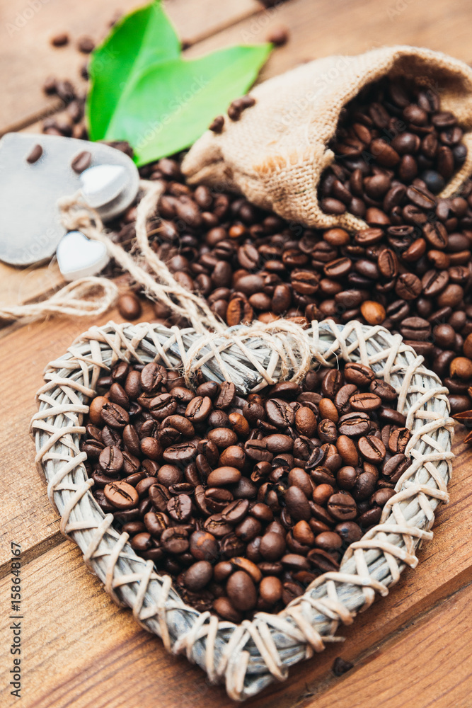 Fototapeta premium Coffee beans. Coffee beans in the form of heart