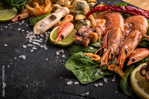Seafood on a dark background