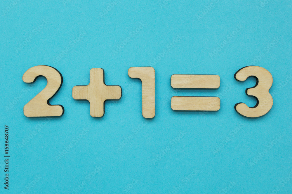 A simple mathematical example for children on a blue background.