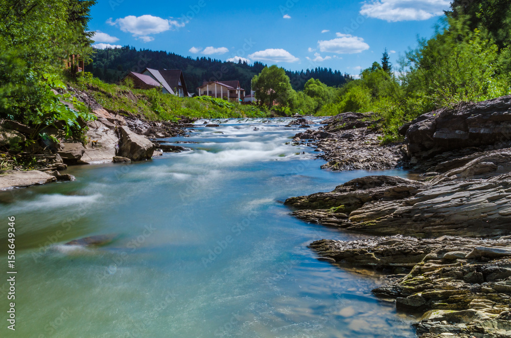 Background of Carpathian mountain river with long exposure Background of Carpathian mountain river with long exposure