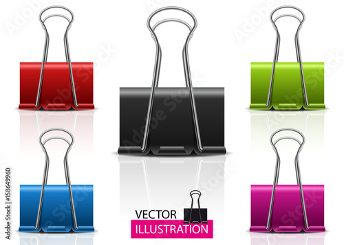 Realistic 3D paper clamp set isolated on white background. Design element For Your business project. Vector Illustration