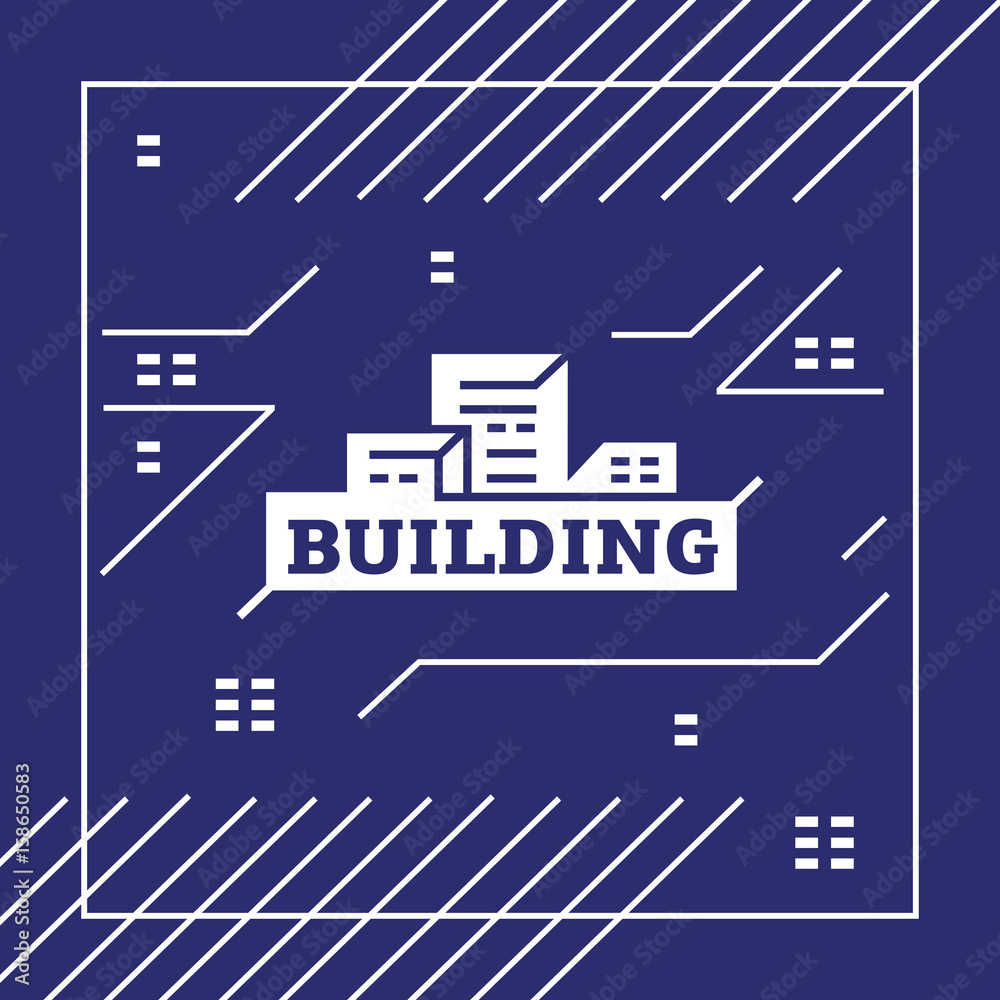 Vector city logo with houses, buildings, glowing windows on a blue ...
