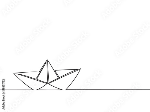 Continuous line drawing of paper boat. Vector business icon message illustration