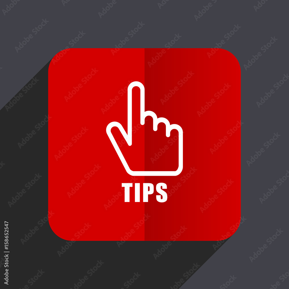 Tips flat design web vector icon. Red square sign on gray background in eps 10. Tips flat design web vector icon. Red square sign on gray background in eps 10.