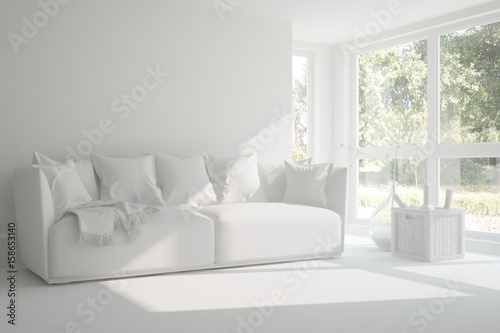 White room with sofa. Scandinavian interior design. 3D illustration