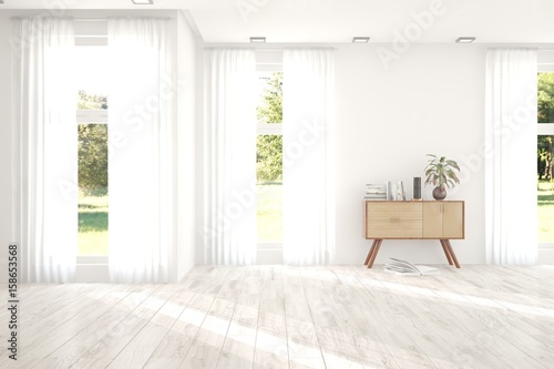 White empty room. Scandinavian interior design. 3D illustration