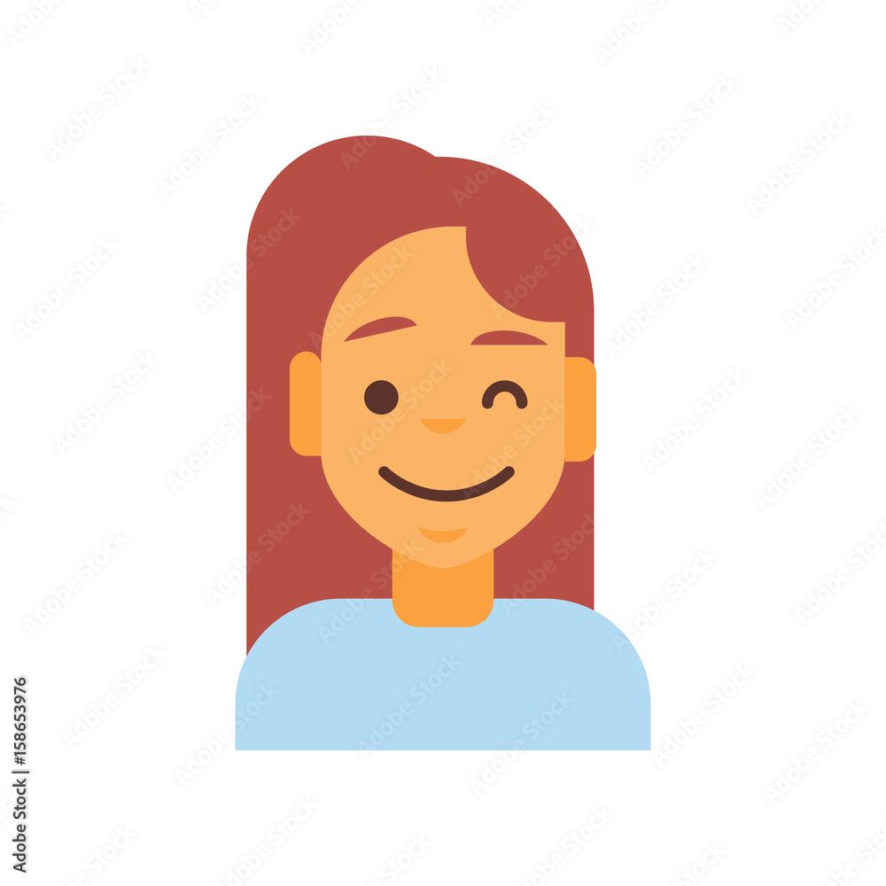 Profile Icon Female Emotion Avatar, Woman Cartoon Portrait Happy Smiling Face Winking Vector Illustration