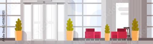 Modern Office Hall Building Waiting Room Interior Flat Design Vector Illustration