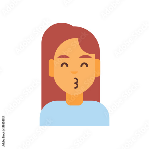 Profile Icon Female Emotion Avatar, Woman Cartoon Portrait Happy Smiling Face Blowing Kiss Vector Illustration