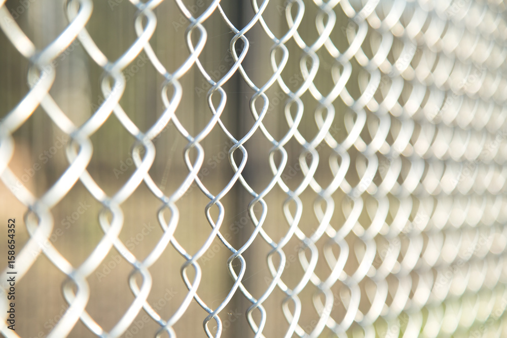Fototapeta premium Close up Chain Fence. Metal mesh . White tone