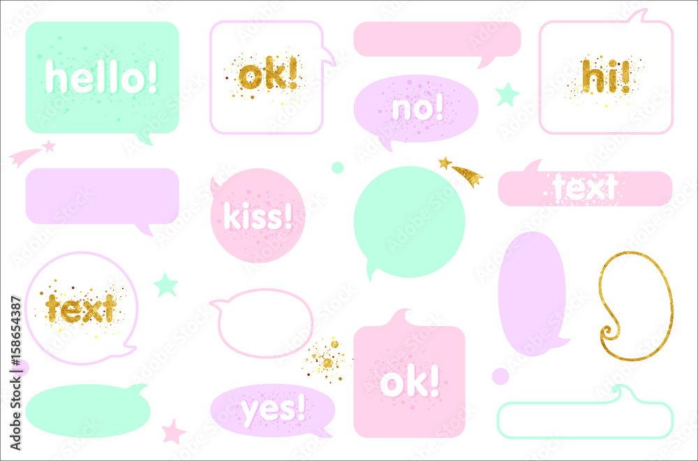 Vector speech bubbles, frames for dialog with example of text inside. Vector comic frames for text.
Vector speech bubbles, frames for dialog with example of text inside. Vector comic frames for text.
