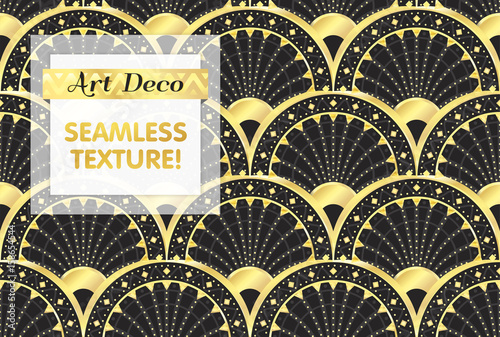 VECTOR eps 10. Art deco geometric Seamless pattern in black gold white colors. Gold and silver print.
