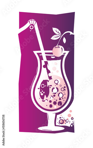 Cocktail with cherry vector illustration.