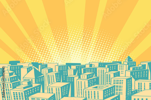 Pop art sunrise over the modern city