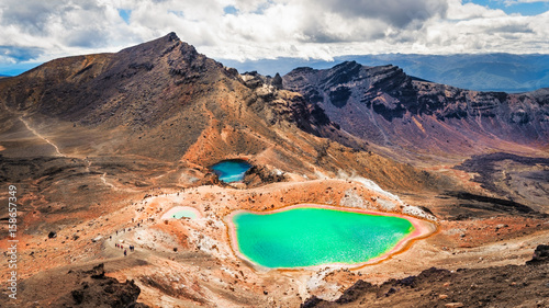 Panoramic view of colorful Emerald lakes and volcanic landscape, NZ photo