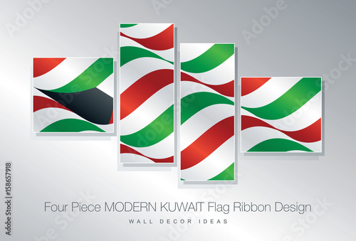 Four piece Kuwait flag ribbon wall decor design