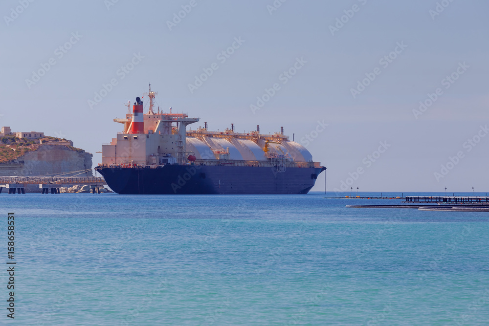 Malta. Marsaxlokk. The ship is a gas carrier.