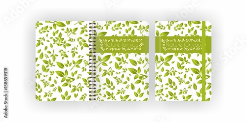 Notebook template. Notebook covers with leaves. Vector set.
