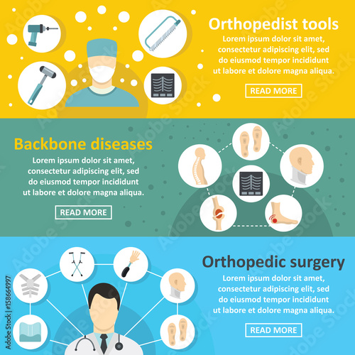 Orthopedist care banner horizontal set, flat style