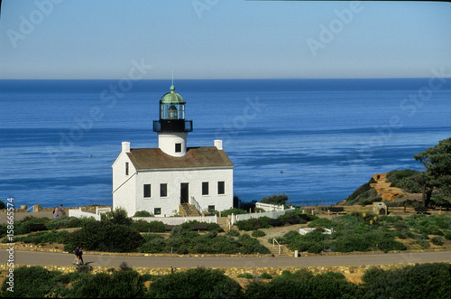Aerial of old Point Loma lighthouse in San Diego 