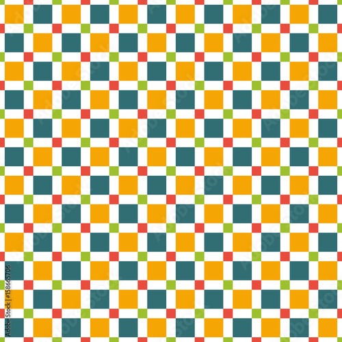 Seamless pattern made of colorful squares - yellow (orange), red, green and blue on white background, modern kid texture