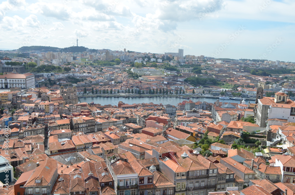 Douro River High View from Clérigos Church Tower in Porto, Portugal