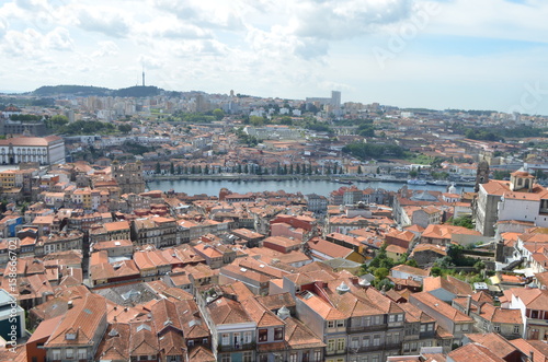 Douro River High View from Clérigos Church Tower in Porto, Portugal