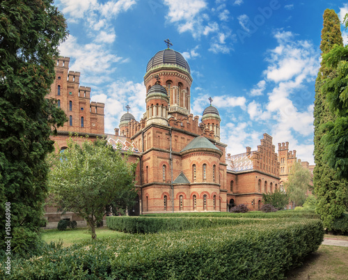 Famous orthodox Church of the Three Saints in Chernivtsi city, Ukraine in the yard of Chernivtsi National University