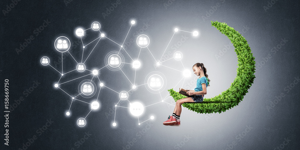 Fototapeta premium Idea of children Internet communication or online playing and el