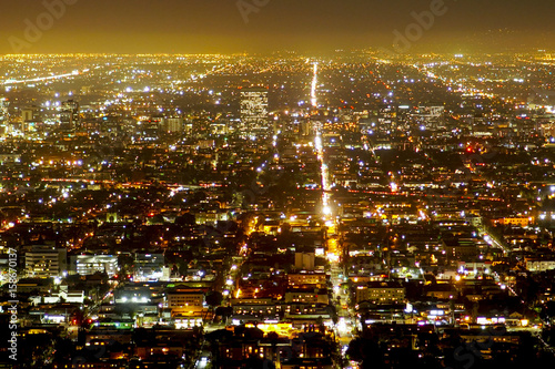 Aerial view over the city of Los Angeles by night - view from Griffith Observatory - LOS ANGELES - CALIFORNIA - APRIL 20, 2017