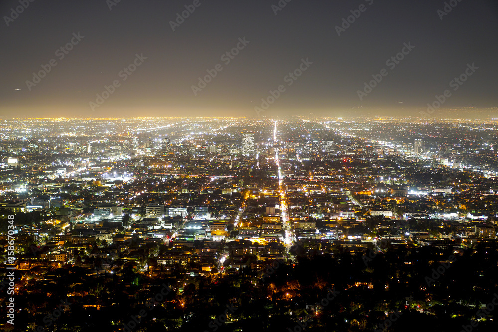 Wonderful Los Angeles by night - aerial view - LOS ANGELES - CALIFORNIA - APRIL 20, 2017