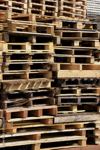 Stacked wooden pallets