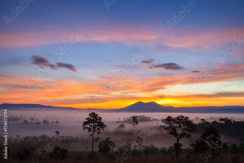 Landscape morning sunrise at Thung Salang Luang National Park Phetchabun,Tung slang luang is Grassland savannah in Thailand photo